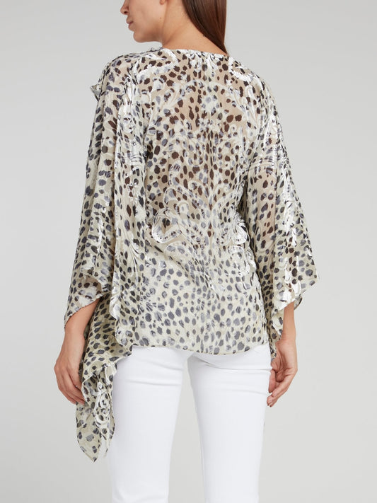 Leopard Print Ruffle Chiffon Top