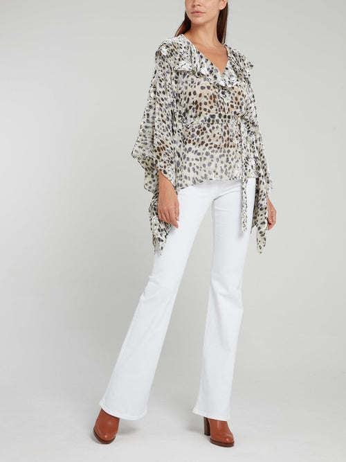 Leopard Print Ruffle Chiffon Top