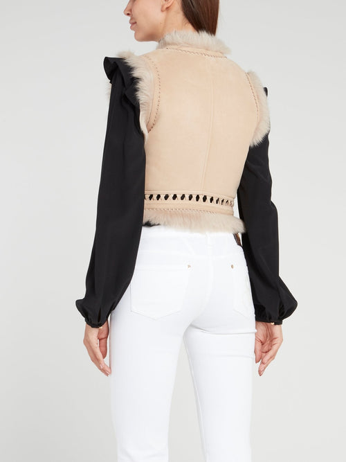 Beige Fur Trim Gilet