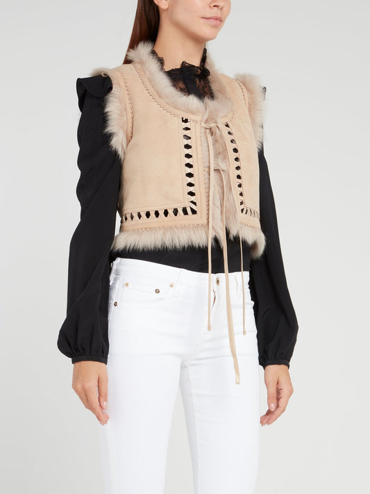 Beige Fur Trim Gilet