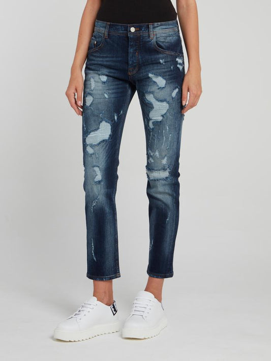 Distressed Straight Leg Cropped Jeans