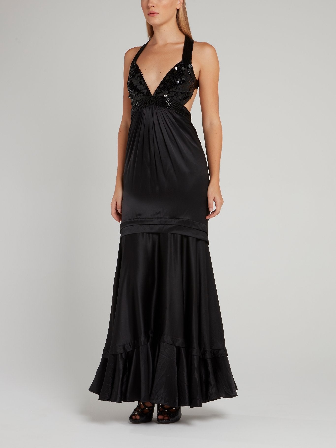 Black Embellished Halter Maxi Dress