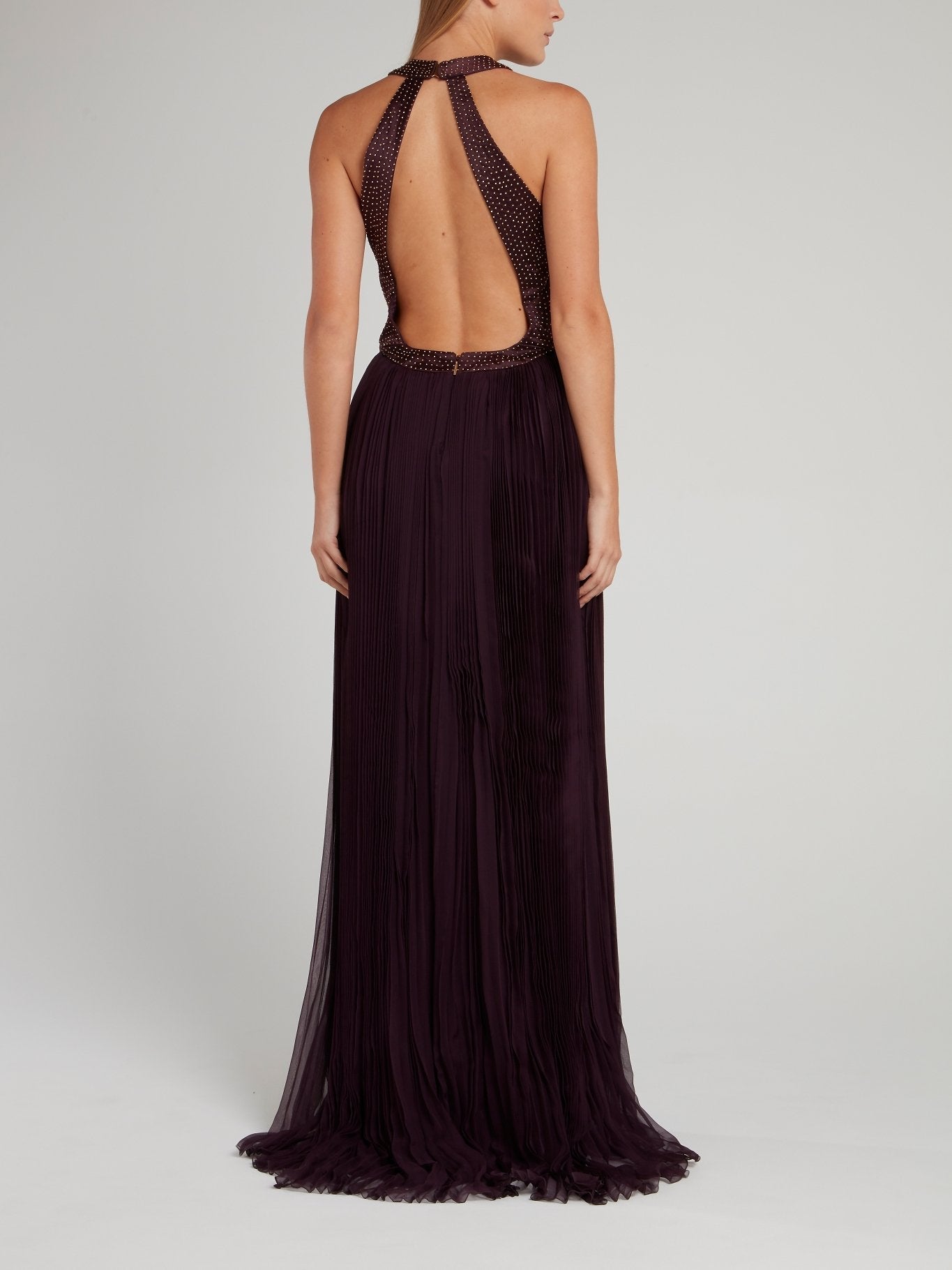 Studded Halter Tulle Maxi Dress