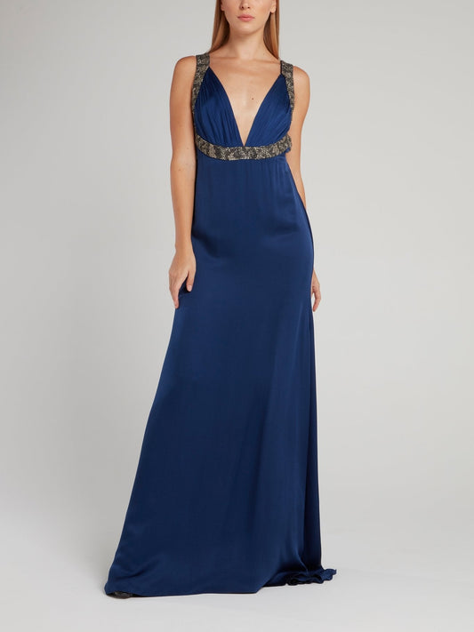 Navy Décolleté Empire Maxi Dress