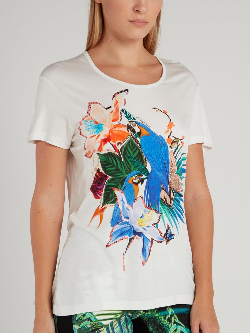 Flora and Fauna Printed Scoop Neck Shirt