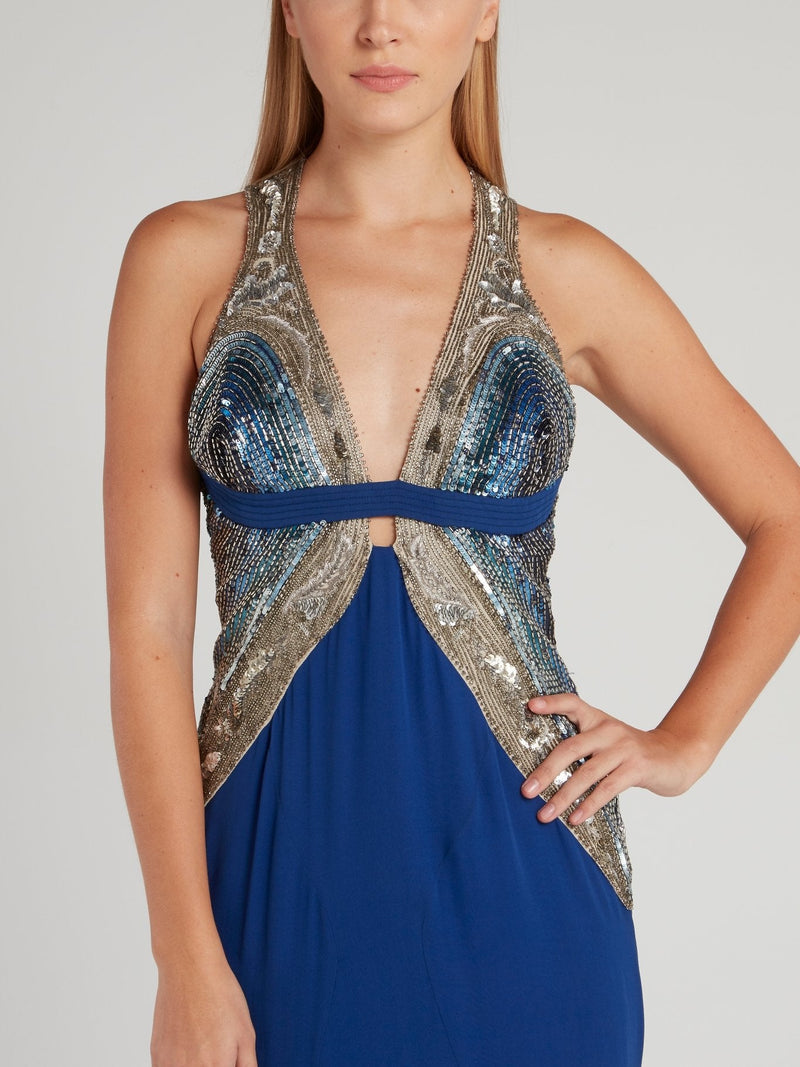 Blue Embellished Mermaid Dress