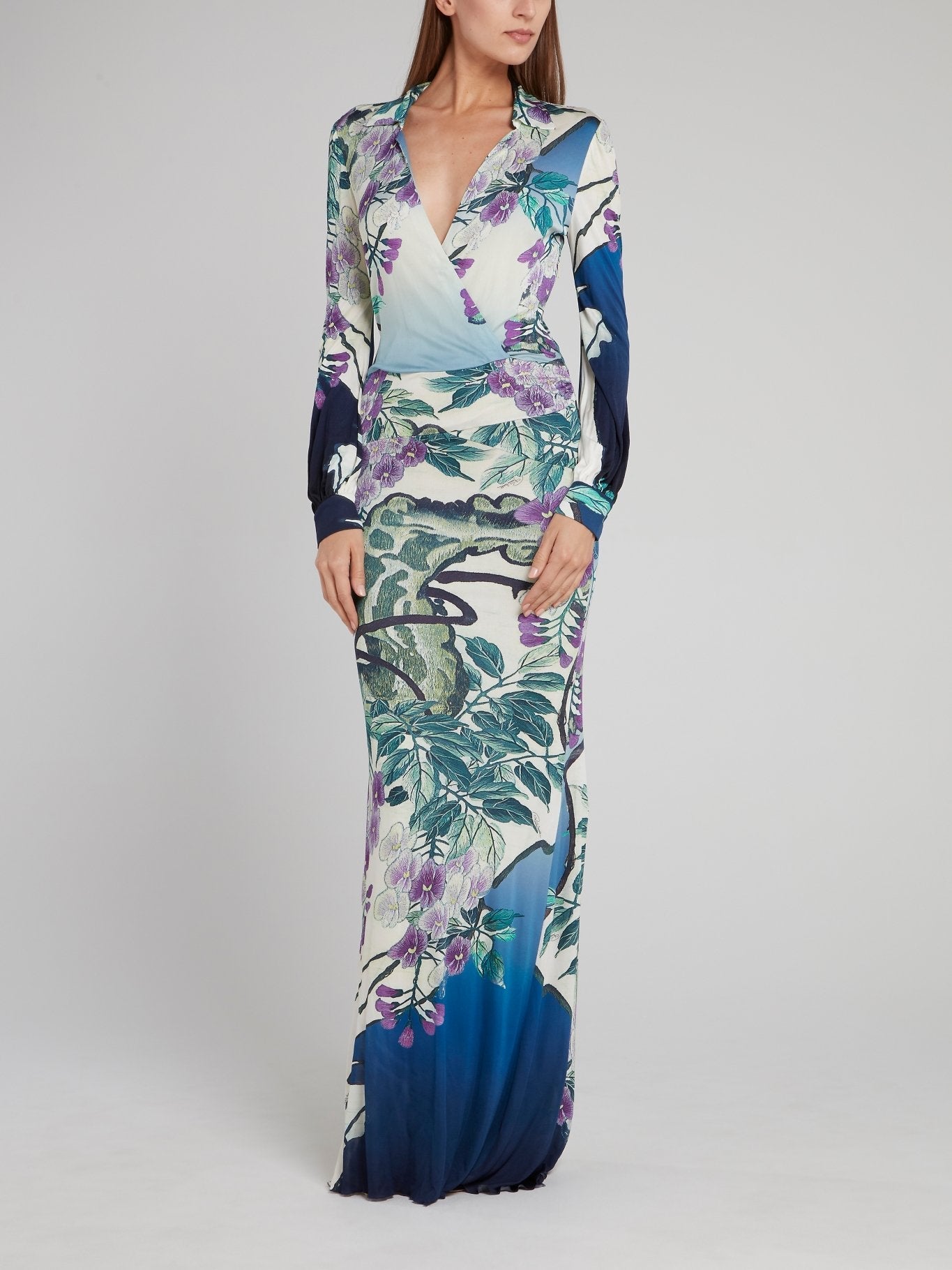 Floral Print Bishop Sleeve Maxi Dress