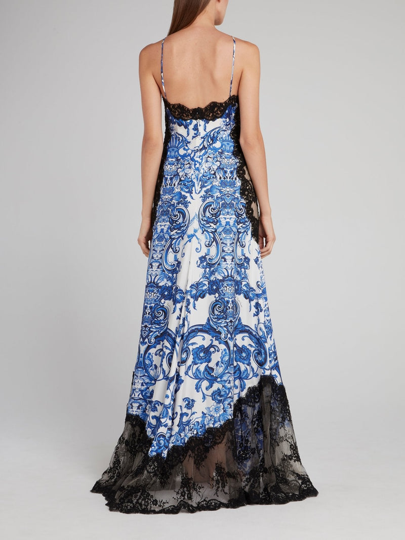 Blue Lace Panel Maxi Dress