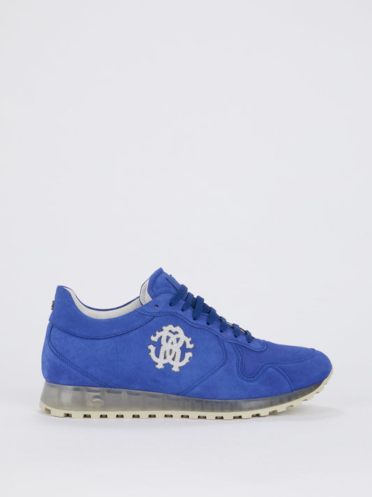 Blue Logo Appliquéd Suede Sneakers