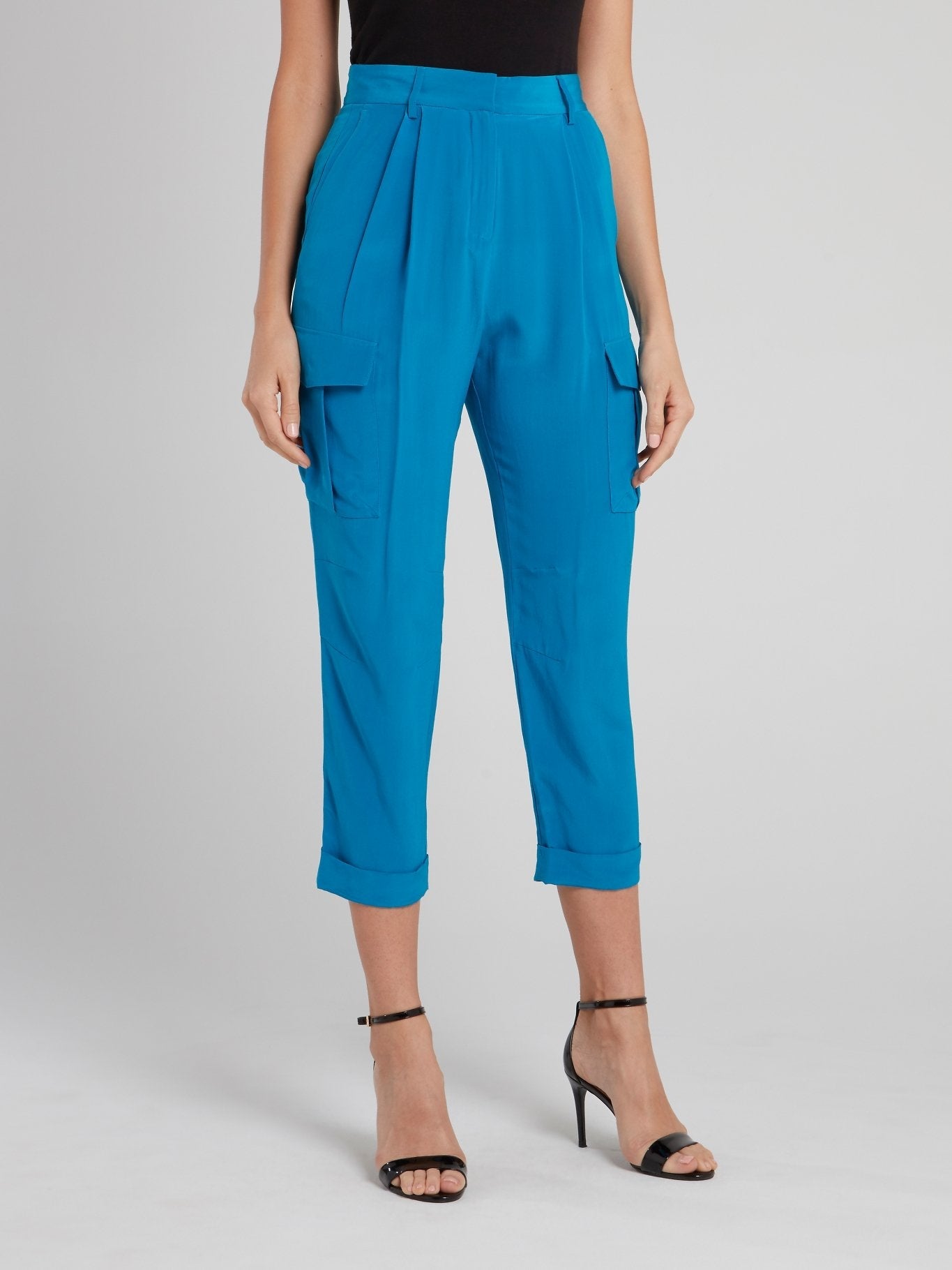 Blue High Waist Toreador Pants