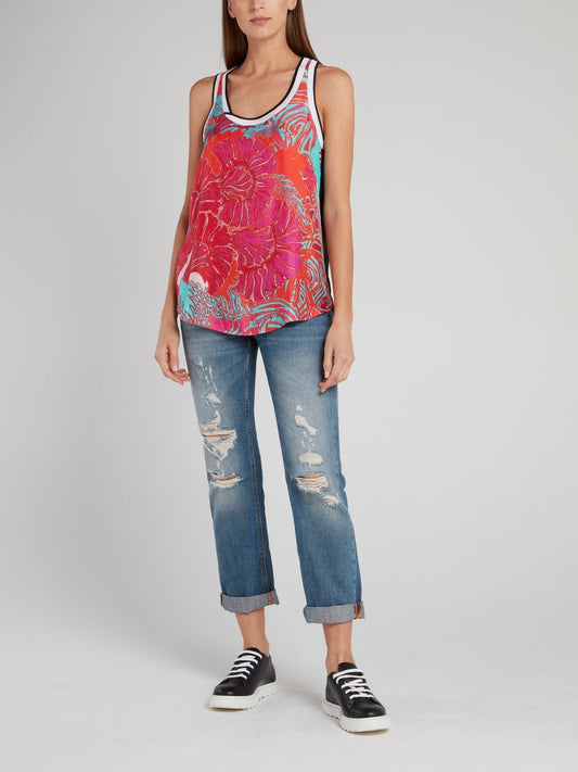 Floral Print Rear Logo Tank Top