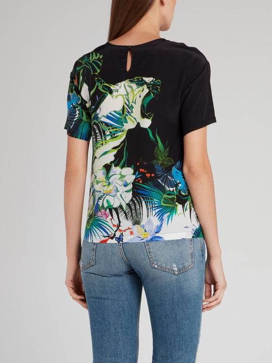 Floral Printed Keyhole Back Shirt