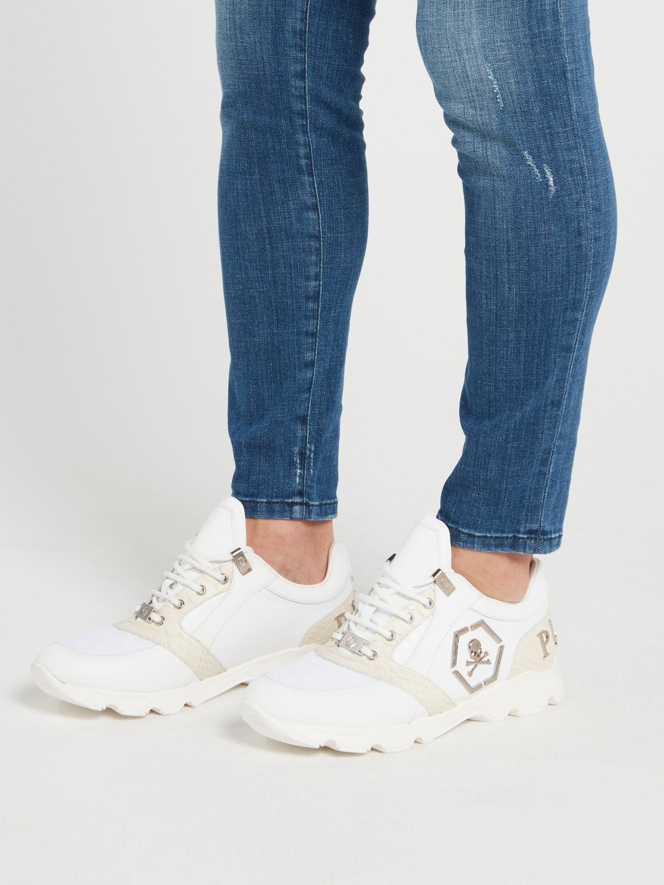 White Rear Logo Platform Sneakers