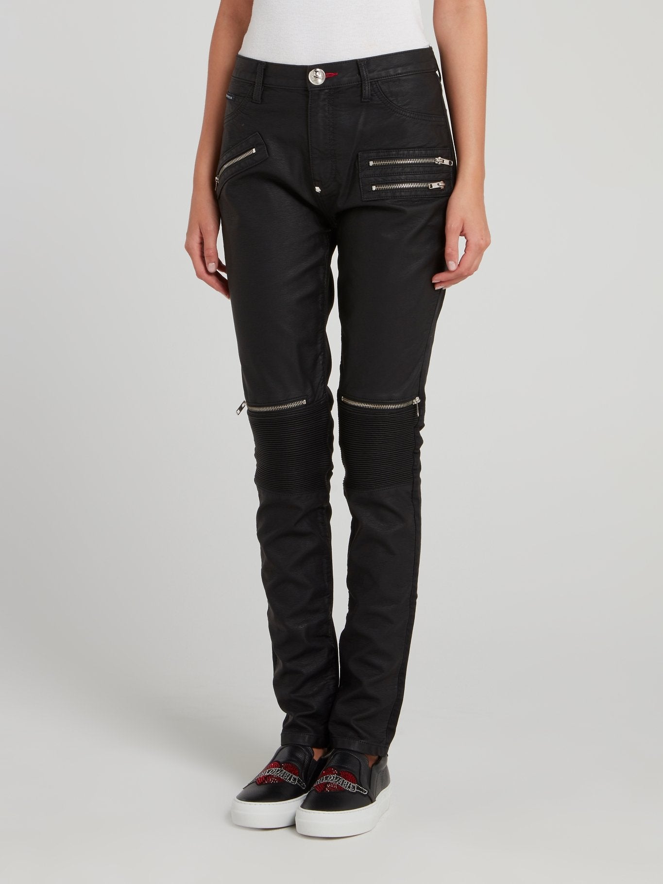 Black Leather Biker Jeggings