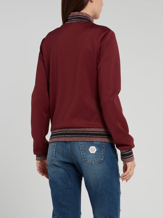 Burgundy Embellished Logo High Neck Jacket