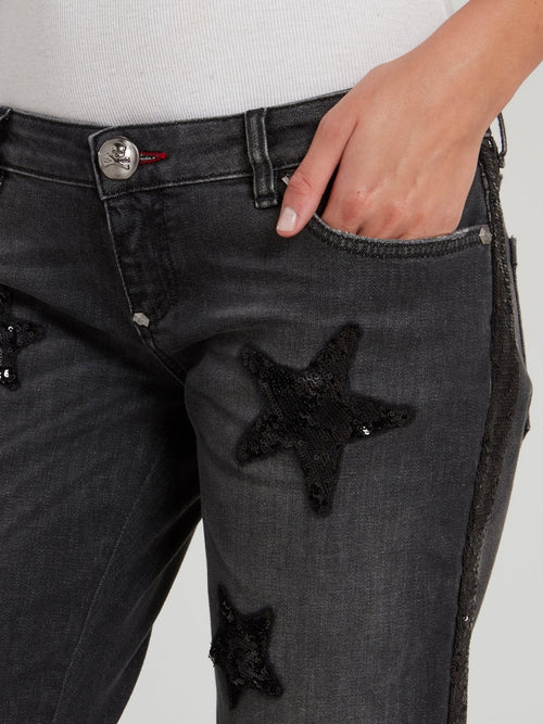 Grey Sequin Stars Slim Jeans