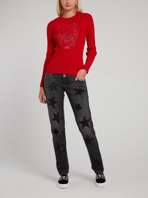 Grey Sequin Stars Slim Jeans