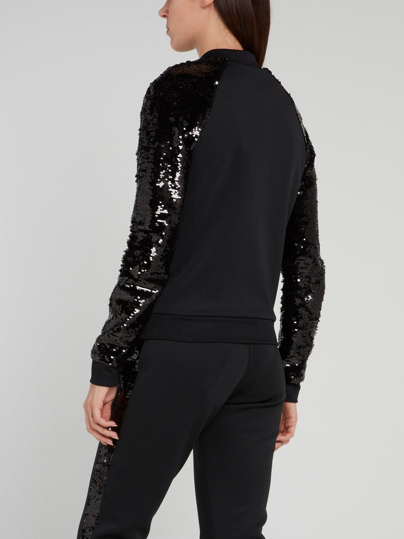 Lush Black Sequin Sleeve Jacket