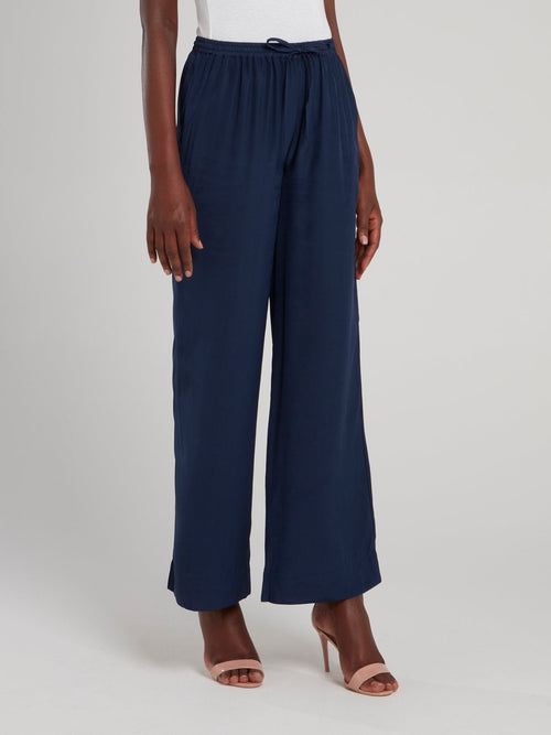 Navy Drawstring Palazzo Pants