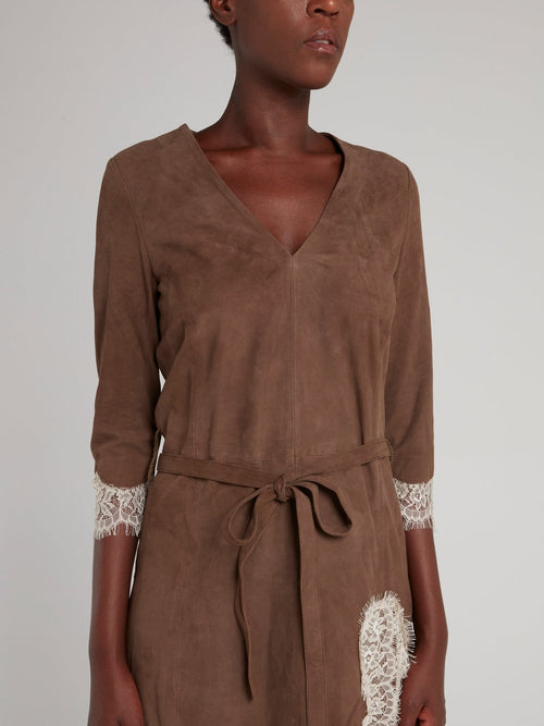 Brown Lace Hem Mini Dress