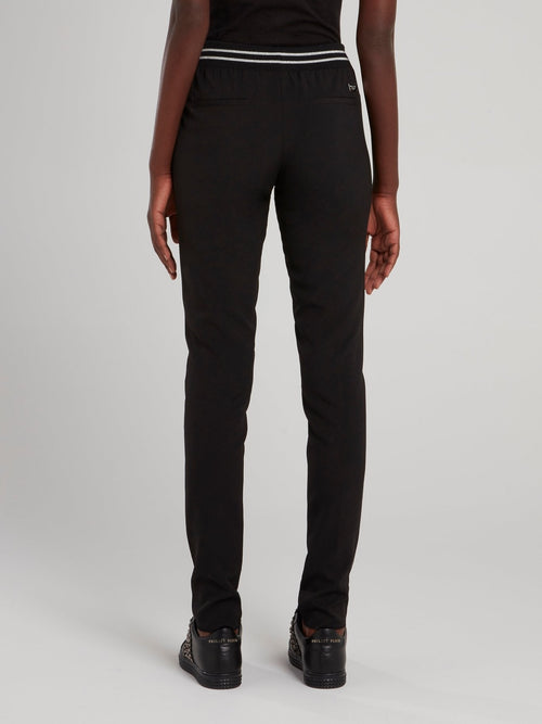 Black Glitter Pinstripe Appliquéd Trousers