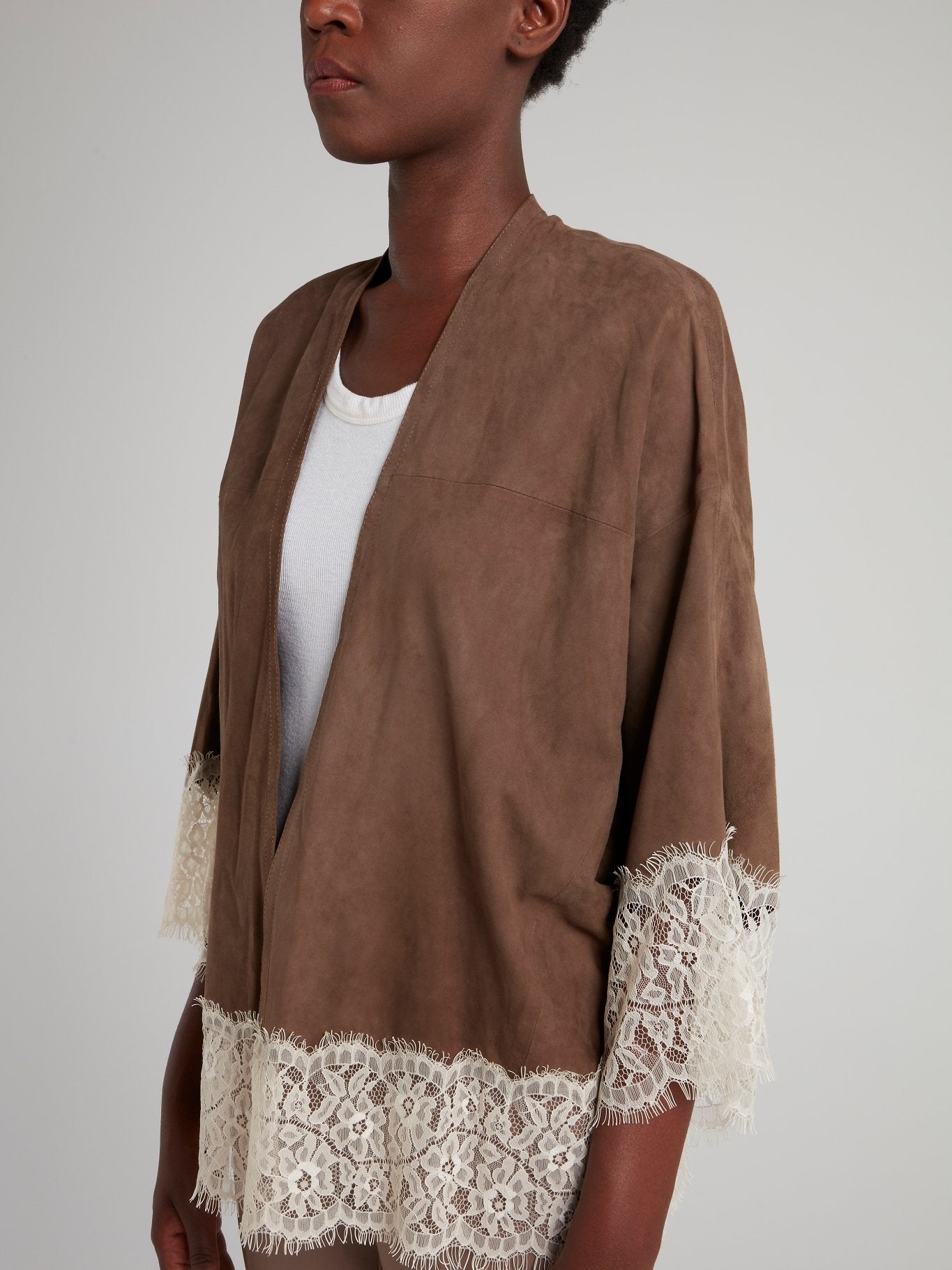 Brown Lace Hem Jacket