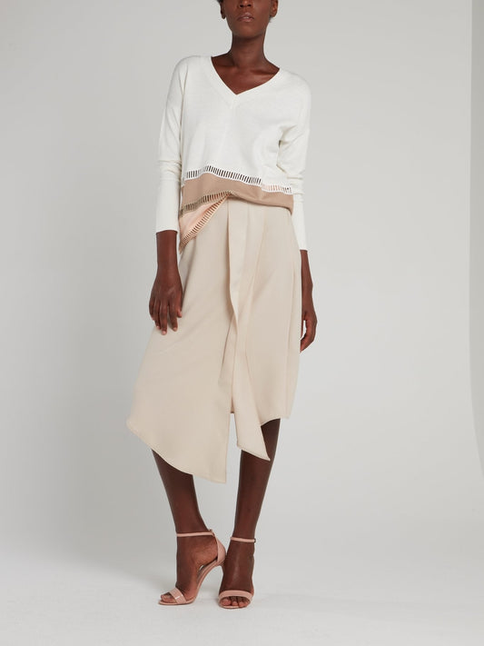 Beige Asymmetric Midi Skirt