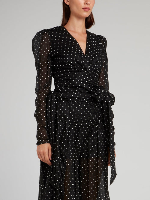 Black Polka Dot Wrap Top