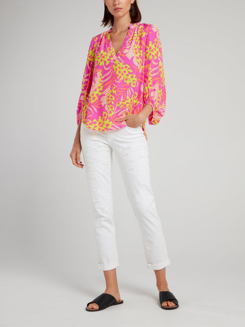 Pink Tropical Print Top