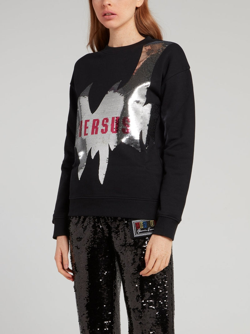 Black Sequin Embellished Cotton Sweatshirt