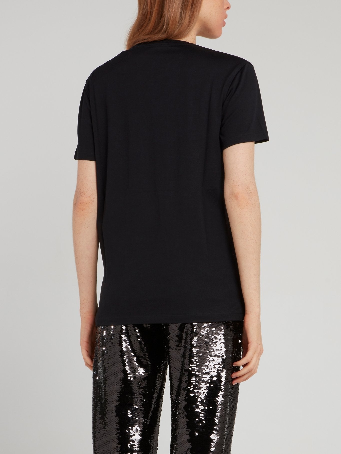 Black Sequin Embellished Logo T-Shirt