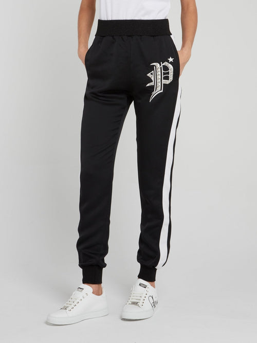 Black Embellished Logo Jogging Trousers