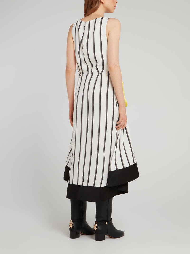 Off White Ribbon Stripe Midi Dress