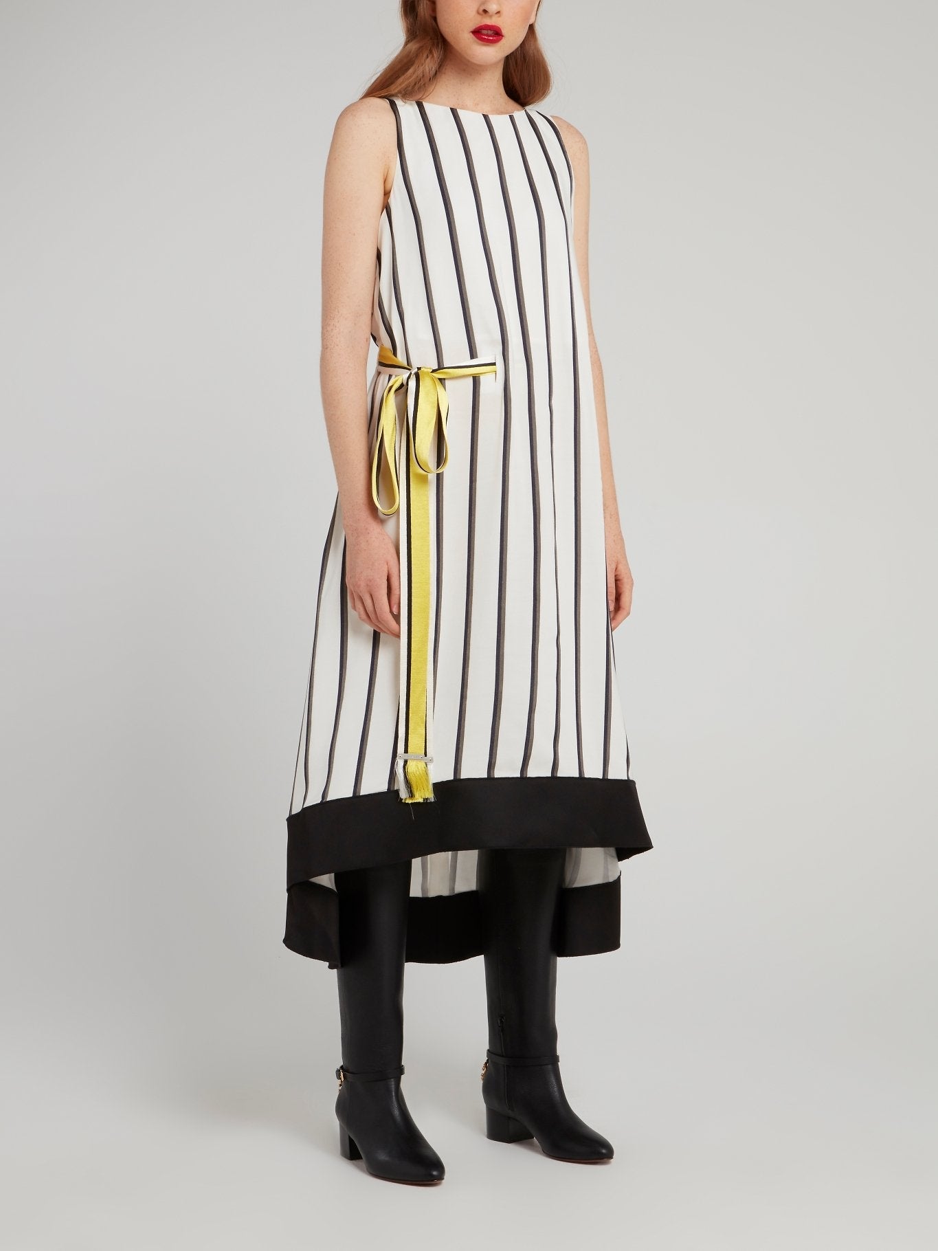 Off White Ribbon Stripe Midi Dress