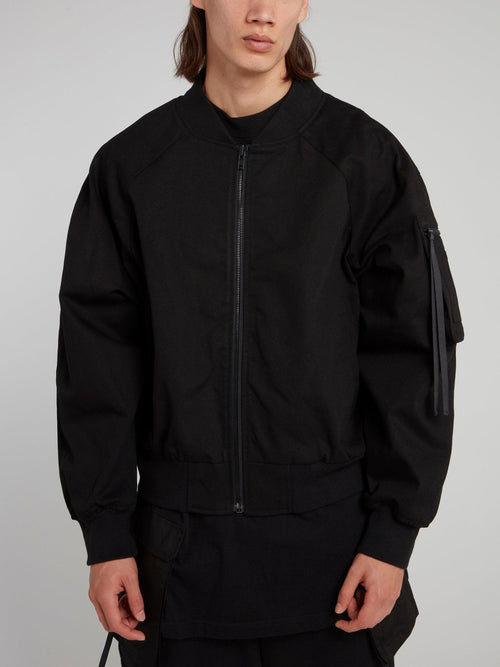 Black Rear Zip Woven Bomber Jacket