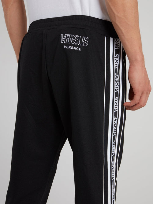 Black Ribbed Waistband Logo Sweatpants