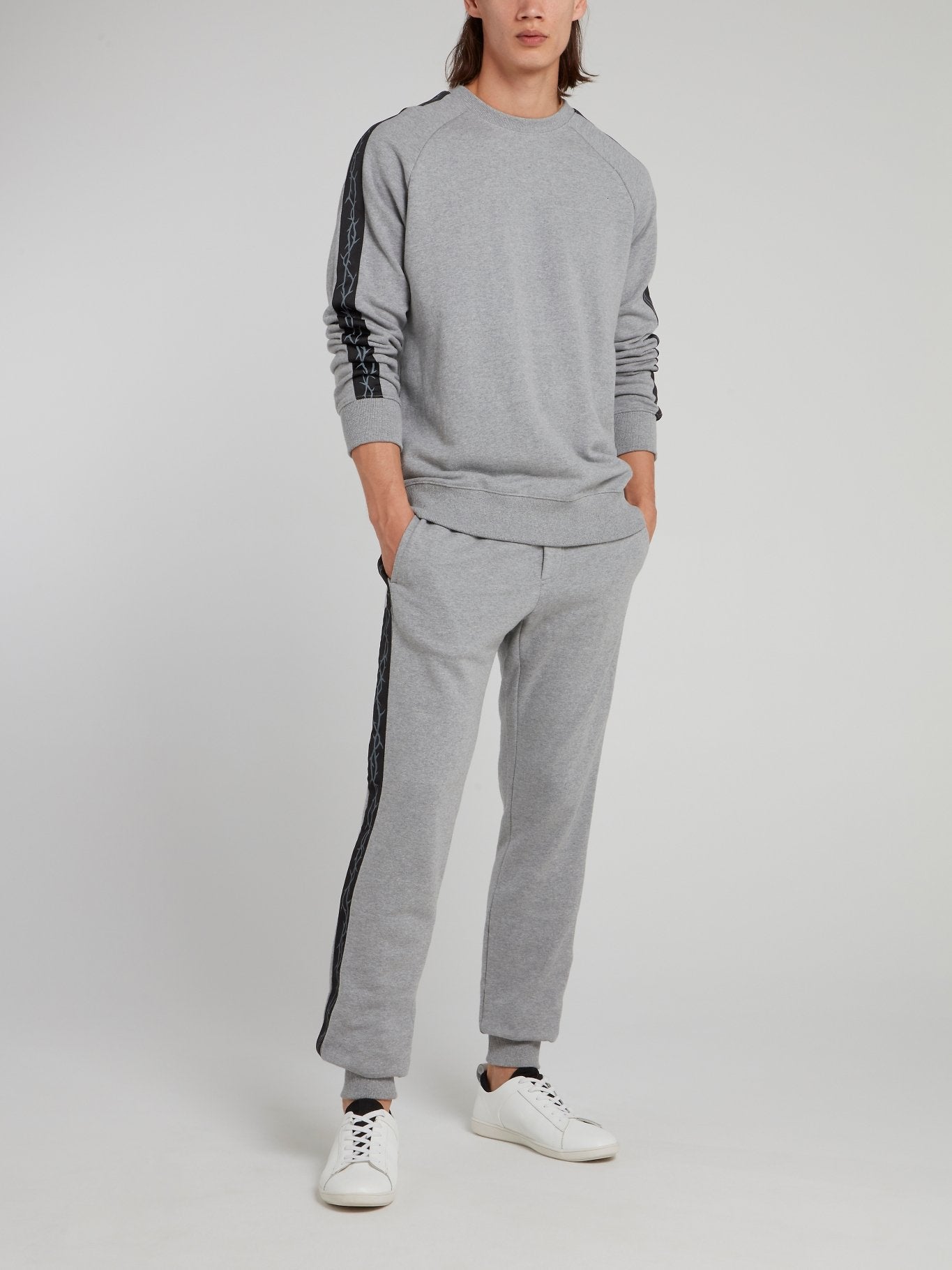 Grey Side Print Knitted Track Pants