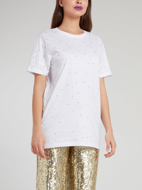 White Studded Cotton T-Shirt