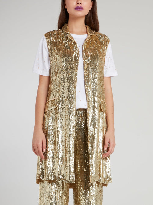 Gold Sequin Long Gilet