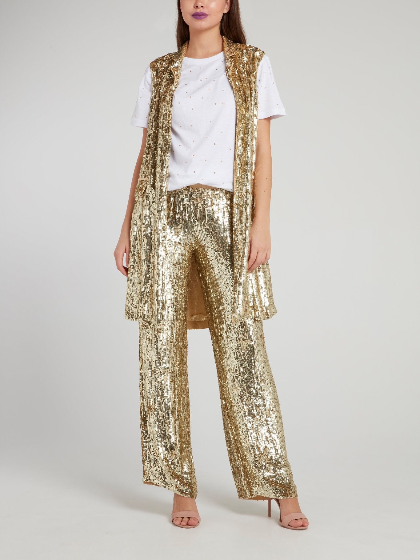 Gold Sequin Long Gilet