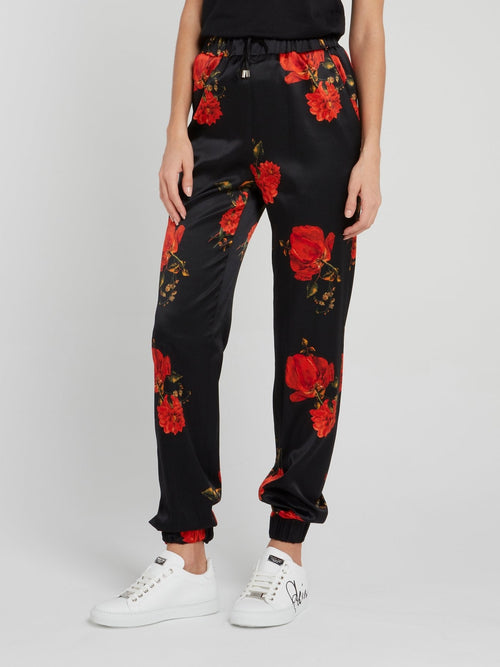 Flower Print Drawstring Jogging Trousers