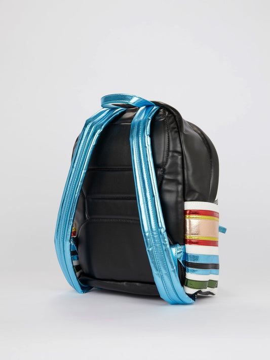 Striped Panel Leather Backpack