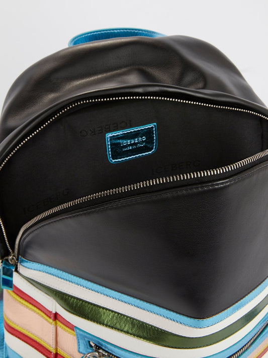 Striped Panel Leather Backpack
