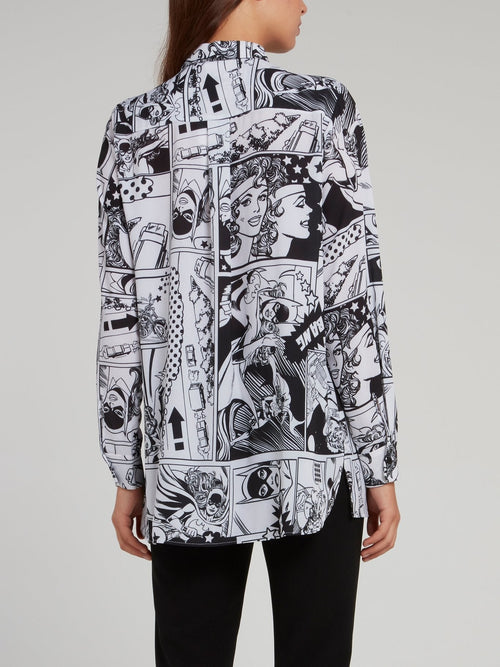 Comic Print Button Up Shirt