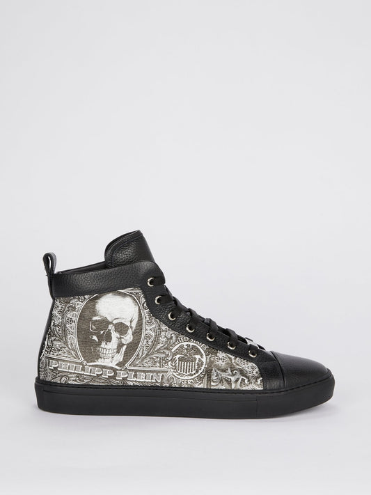 Black Dollar Skull High Top Sneakers