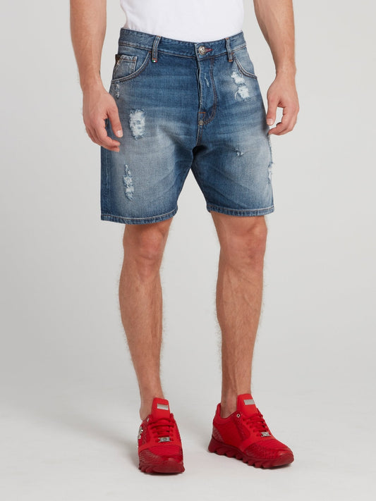 Blue Distressed Bermuda Shorts