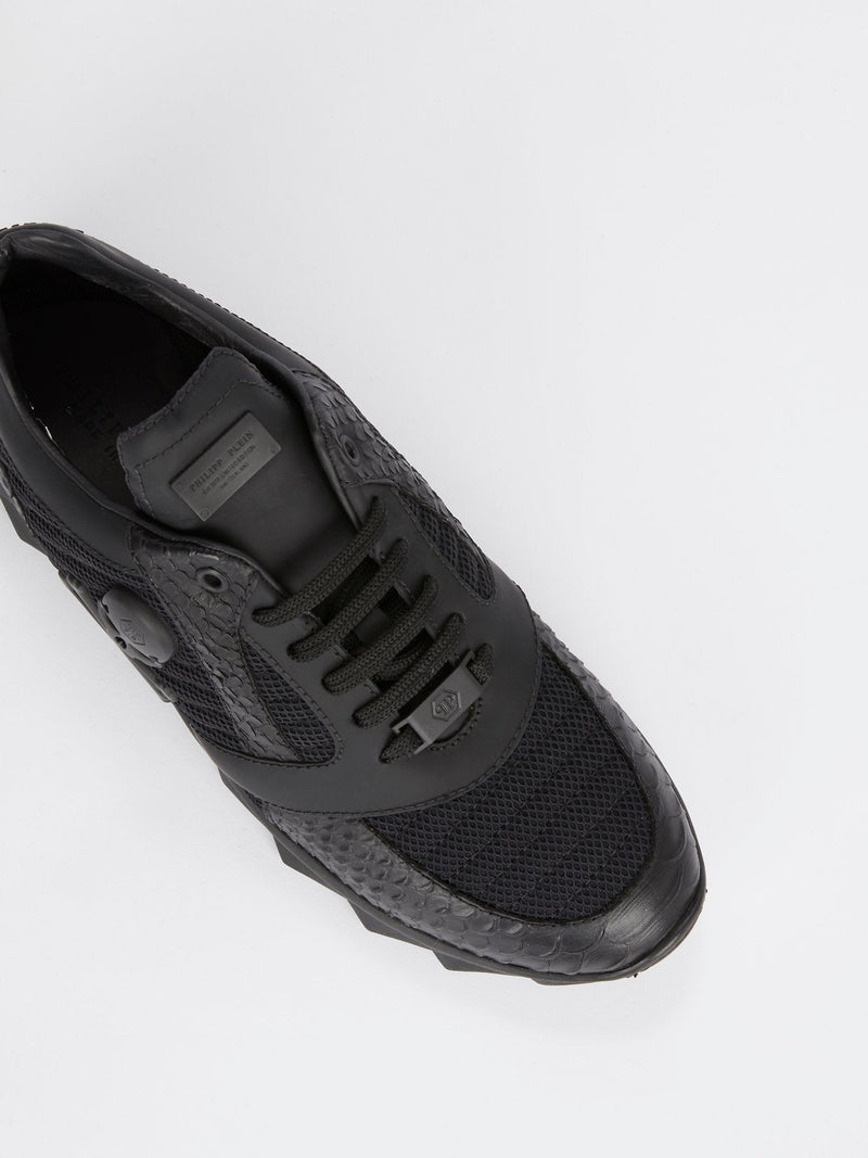 Black Crocodile Panel Mesh Sneakers