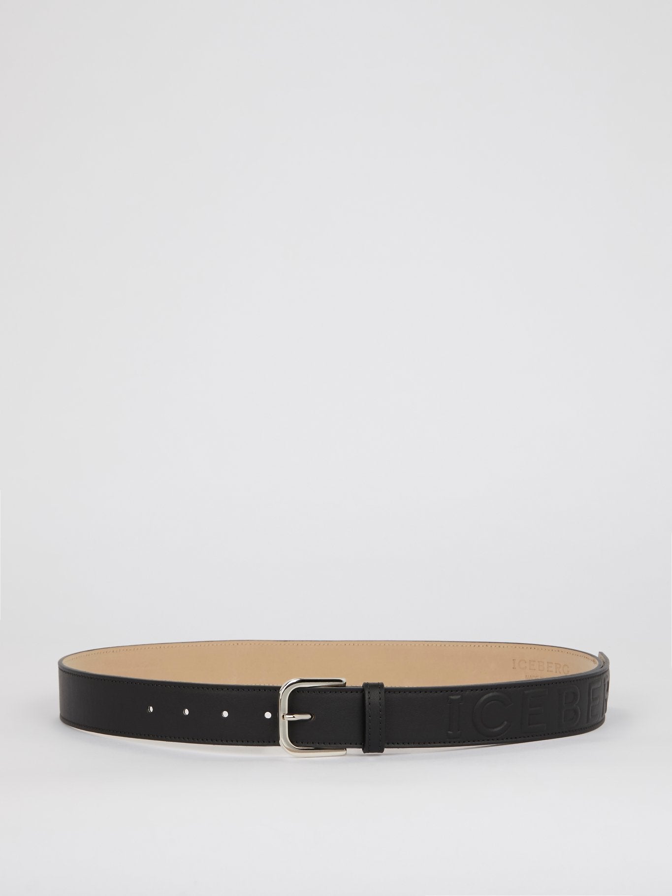 Black Embossed Logo Leather Belt