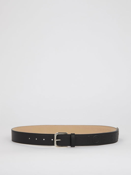 Black Embossed Logo Leather Belt