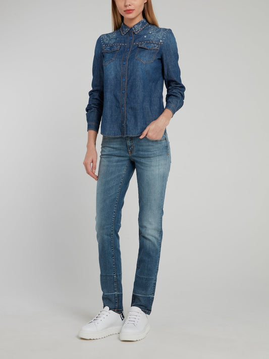 Blue Straight Leg Denim Jeans